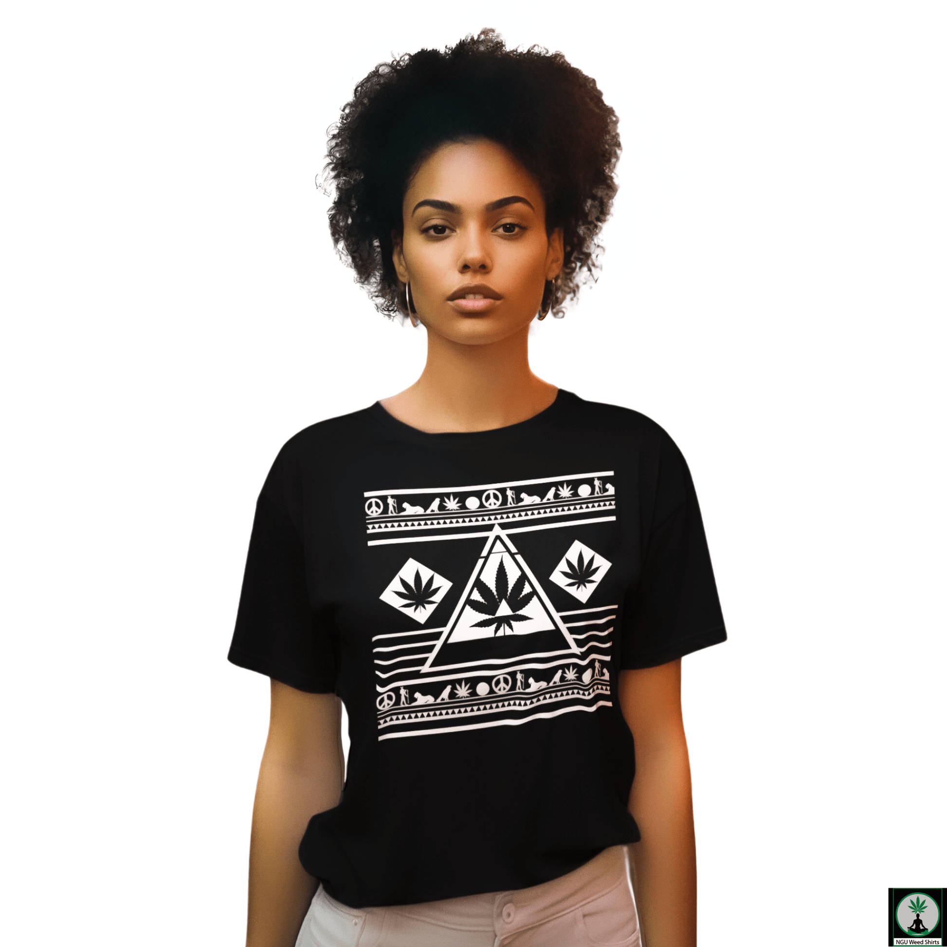 women wearing black t-shirt, conveying a happy and comfortable vibe.