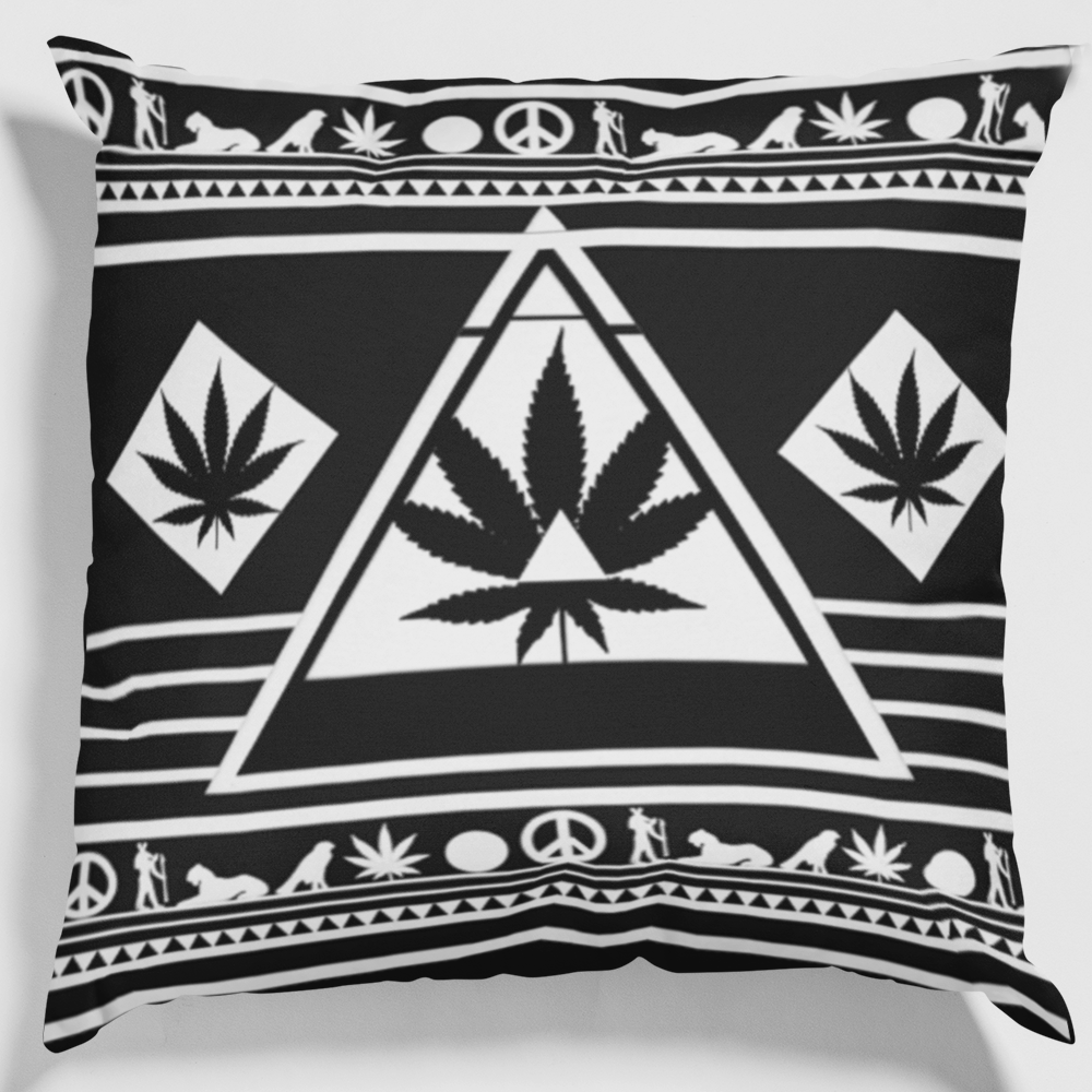 Minimalist black and white pillow featuring a clean cannabis leaf design.