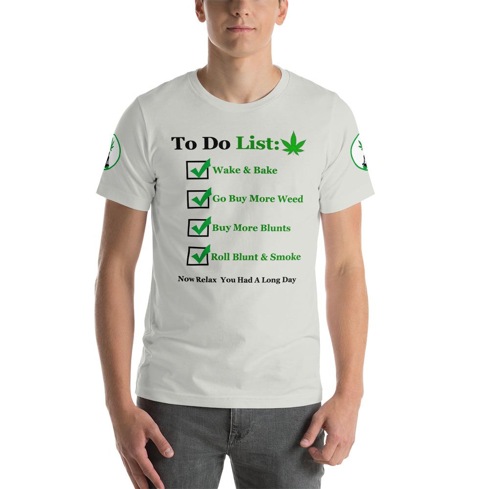 The to-do list t-shirt laid flat, highlighting the crisp, clean front graphic and soft cotton texture.