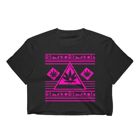Cannabis Leaf Crop Top Bright Pink Weed Design $25 - 420 Weed Shirts