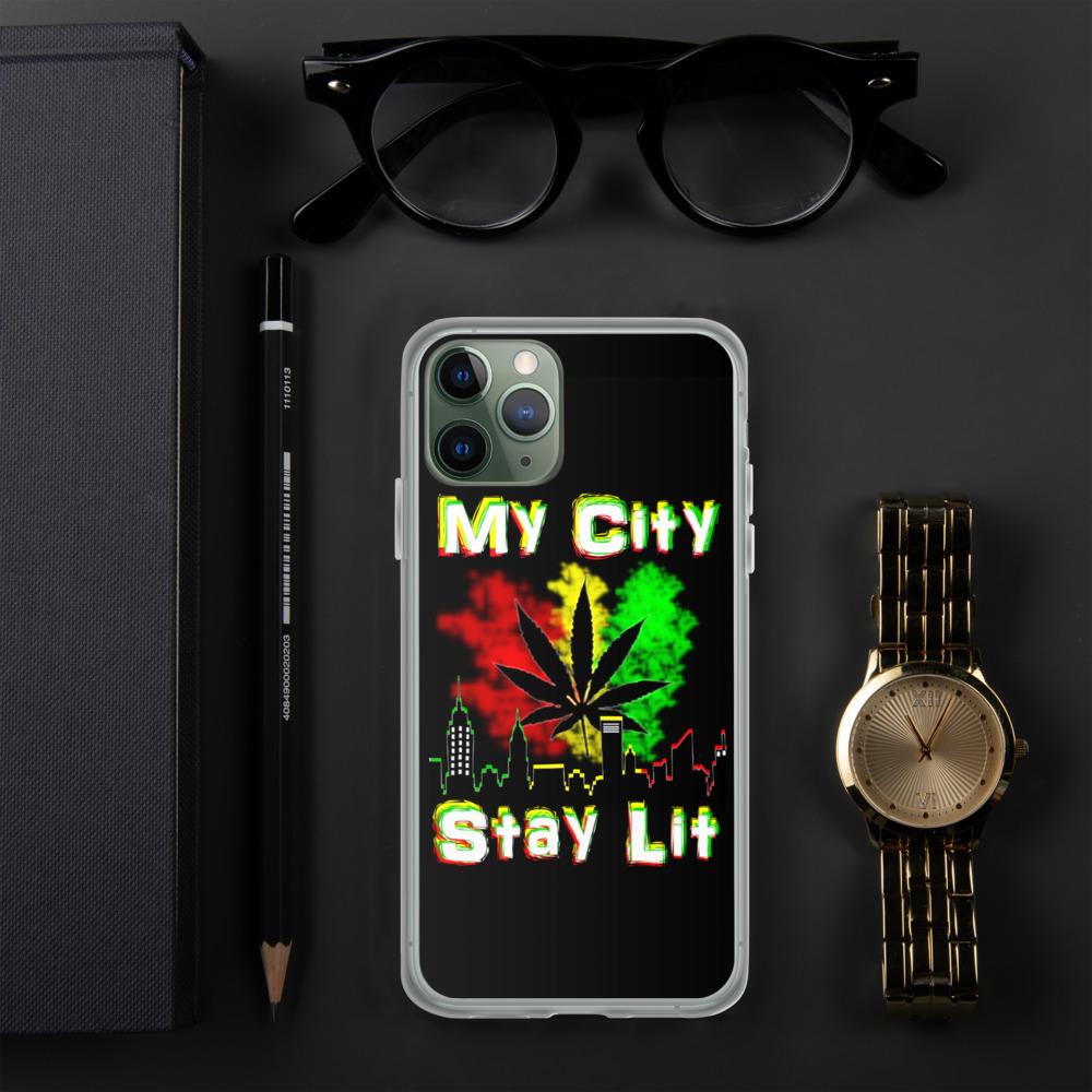 My City Stay Lit, Weed Theme iPhone Case