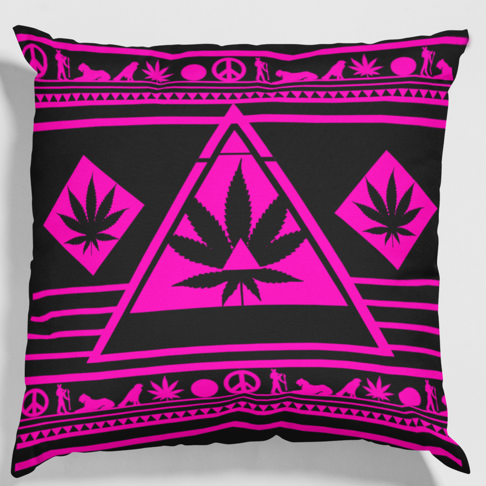 Chic black and pink throw pillow with a stylish 420 pattern for the ultimate glam stoner room.
