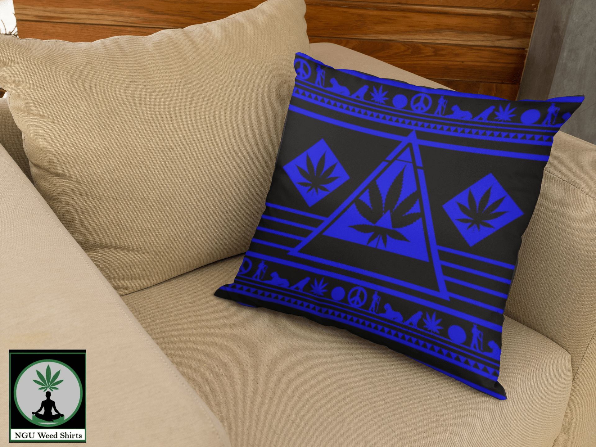Black and blue throw pillow with a graphic 420 pattern – a cool and chill addition to any stoner's room.