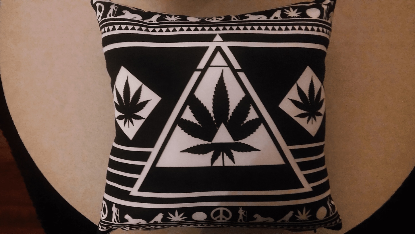 Modern black and white throw pillow with a cool, abstract leaf pattern.