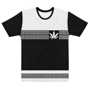 white and black graphic tee