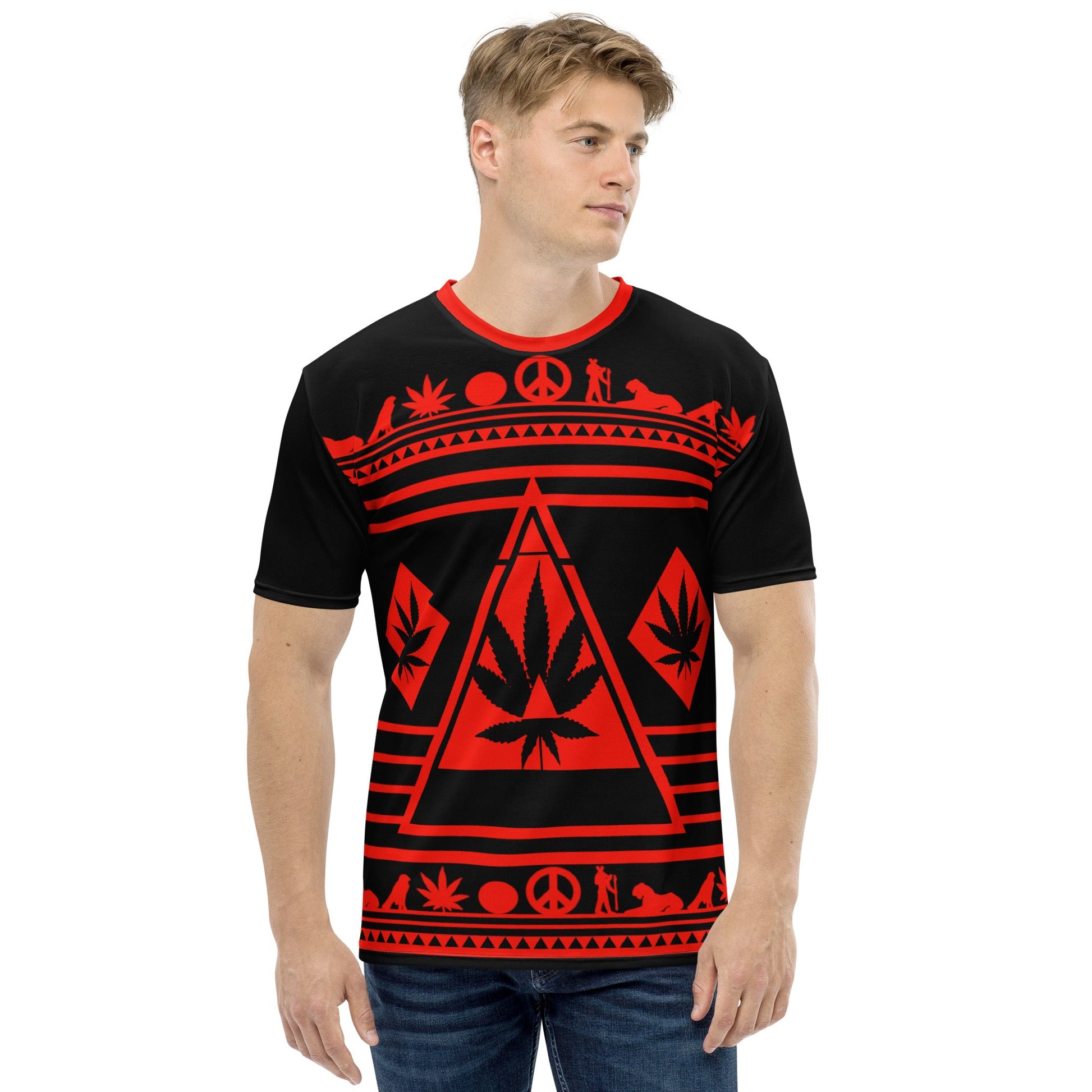 black and red graphic shirt