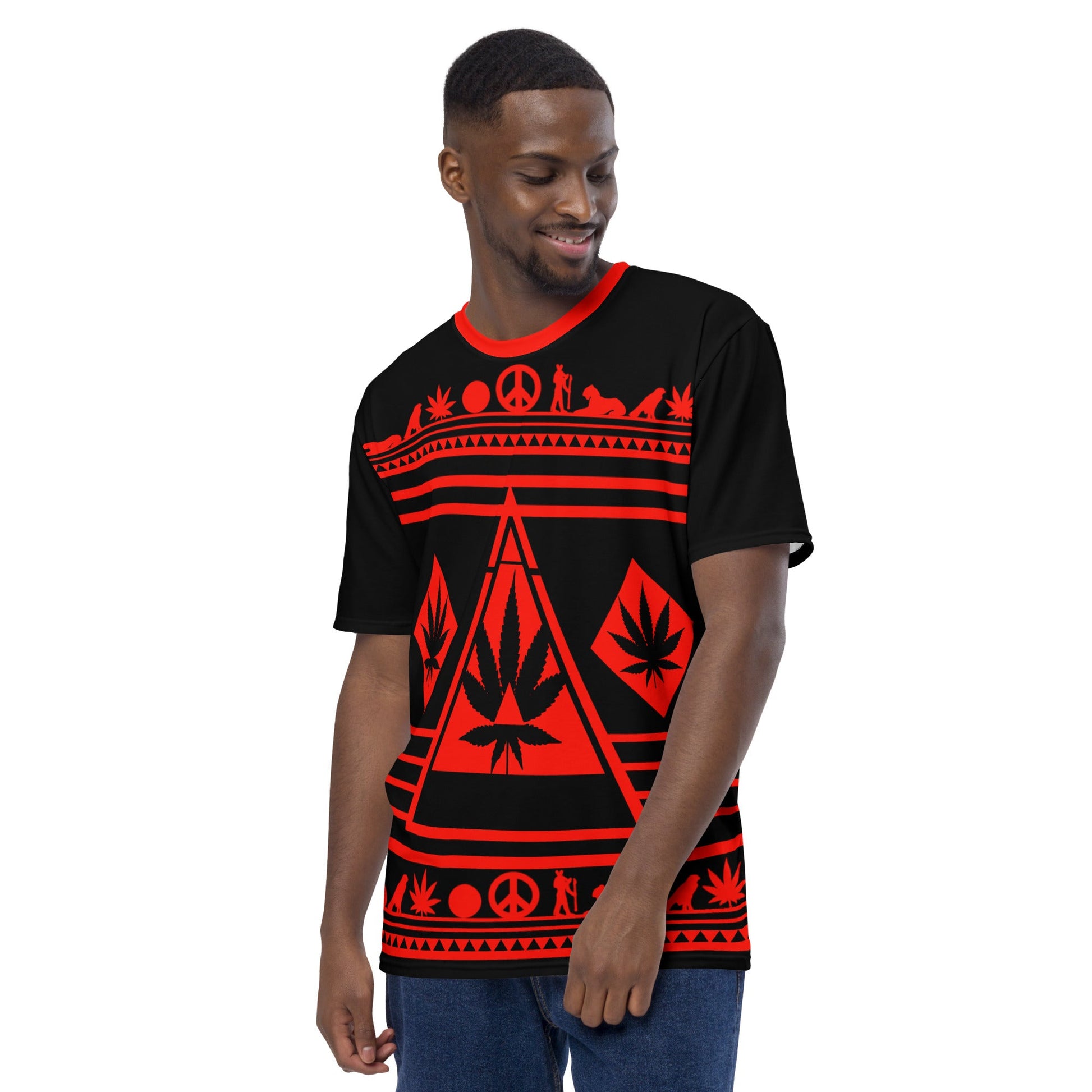 black and red pattern graphic shirt