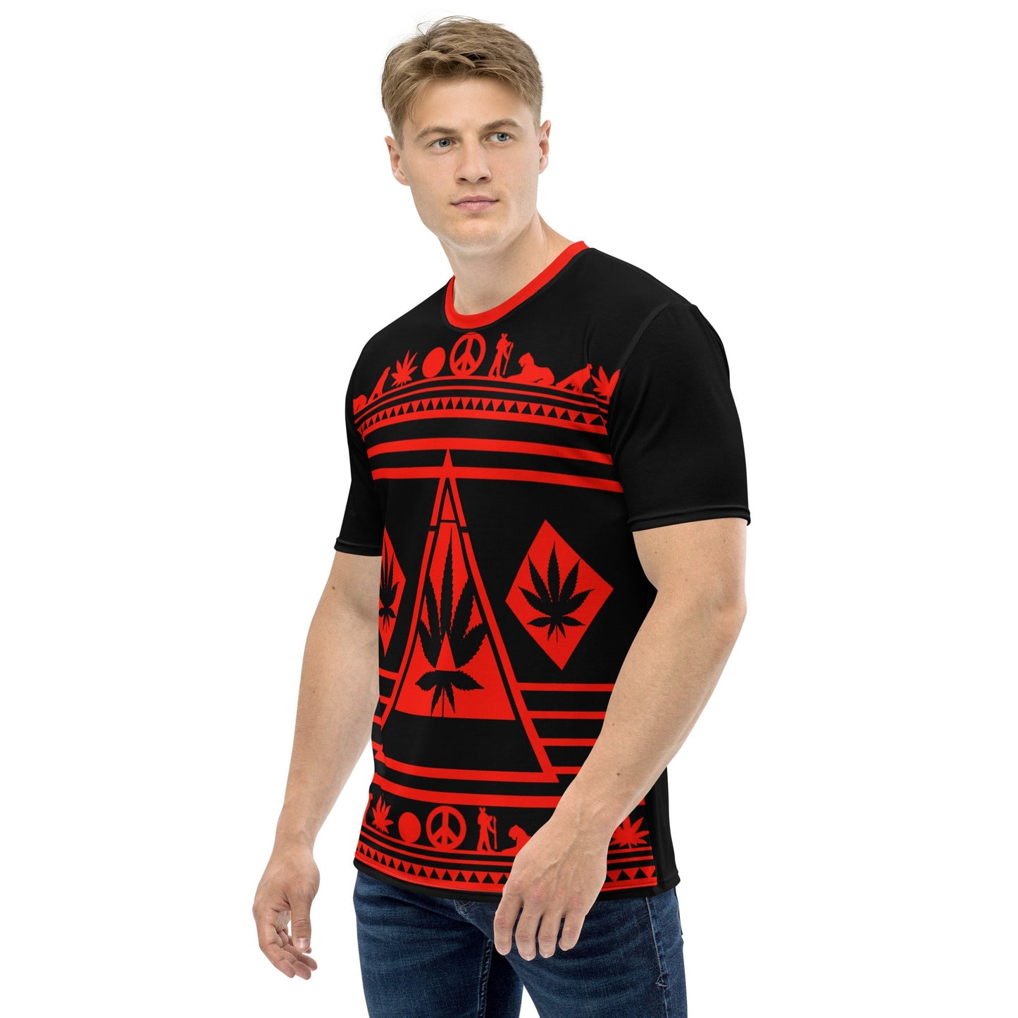 red and black graphic tee