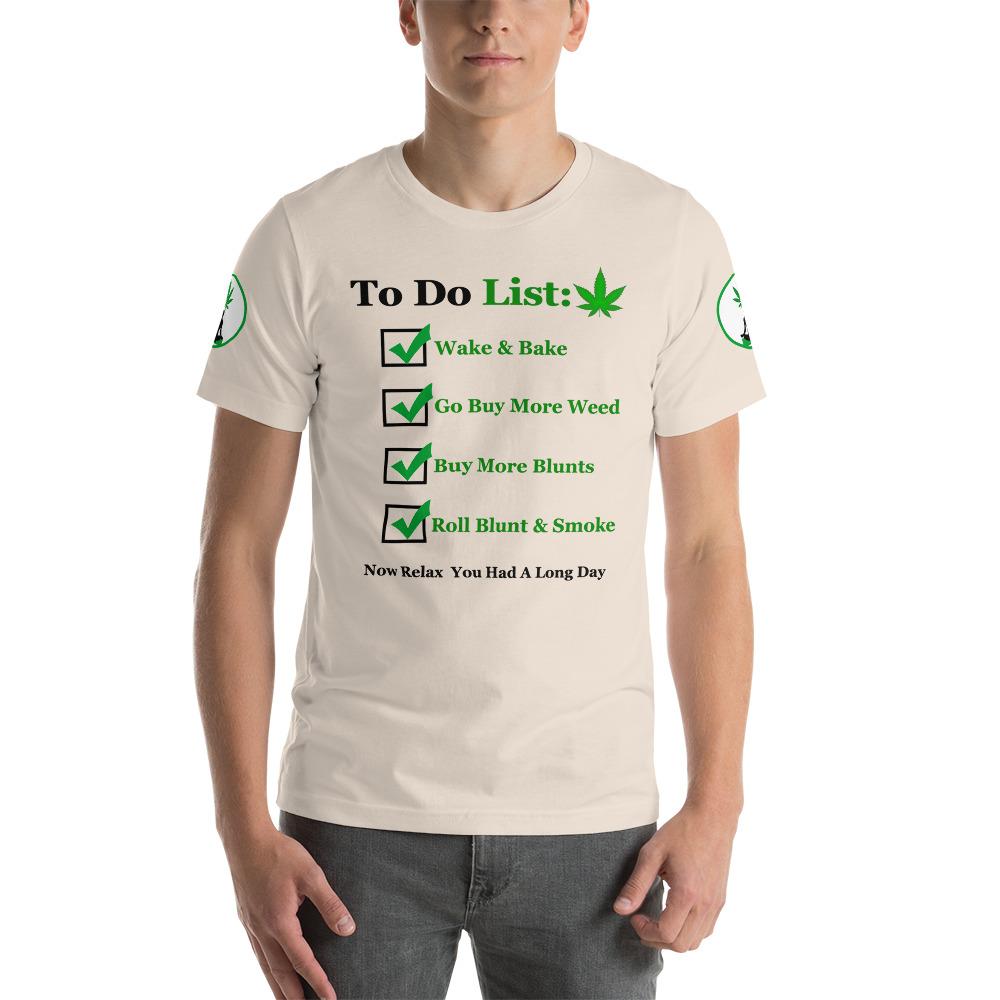  A lifestyle shot of a person wearing the to-do list t-shirt in a casual, relaxed setting, conveying the vibe.

