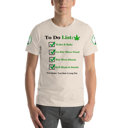  A lifestyle shot of a person wearing the to-do list t-shirt in a casual, relaxed setting, conveying the vibe.


