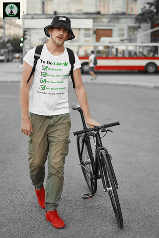 A full-body, front-facing shot of the white to-do list shirt, highlighting the complete graphic design.