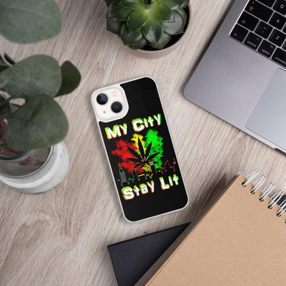 My City Stay Lit, Weed Theme iPhone Case