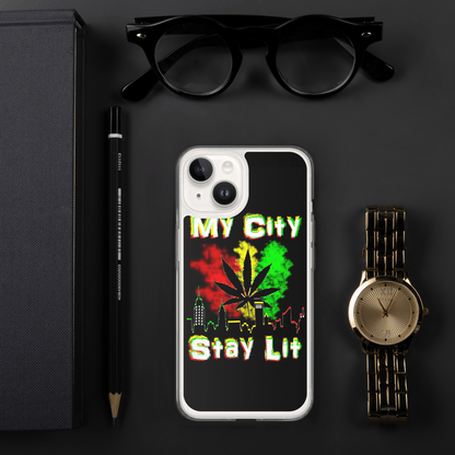 My City Stay Lit, Weed Theme iPhone Case