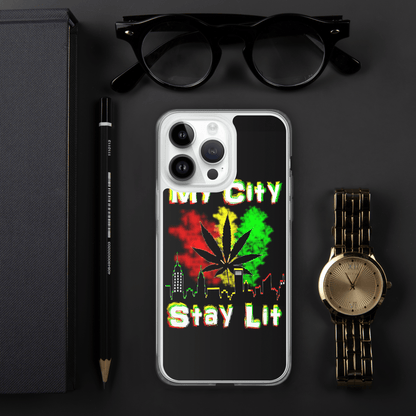 My City Stay Lit, Weed Theme iPhone Case