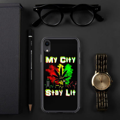 My City Stay Lit, Weed Theme iPhone Case