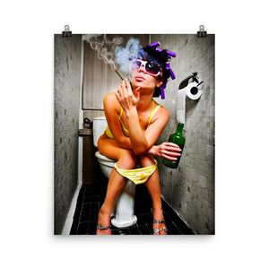 girl on toilet smoking poster