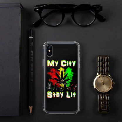 My City Stay Lit, Weed Theme iPhone Case