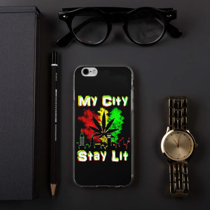 My City Stay Lit, Weed Theme iPhone Case