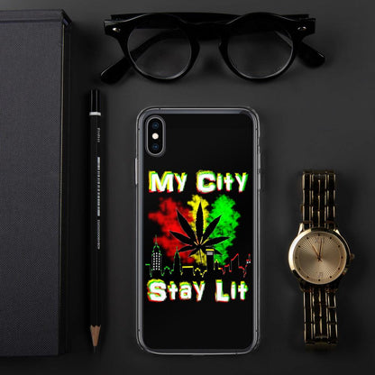 My City Stay Lit, Weed Theme iPhone Case